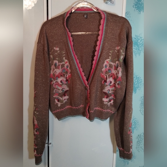 Blank London Floral Light Brown Pink Teal Sweater Sz X-Large - Picture 3 of 6